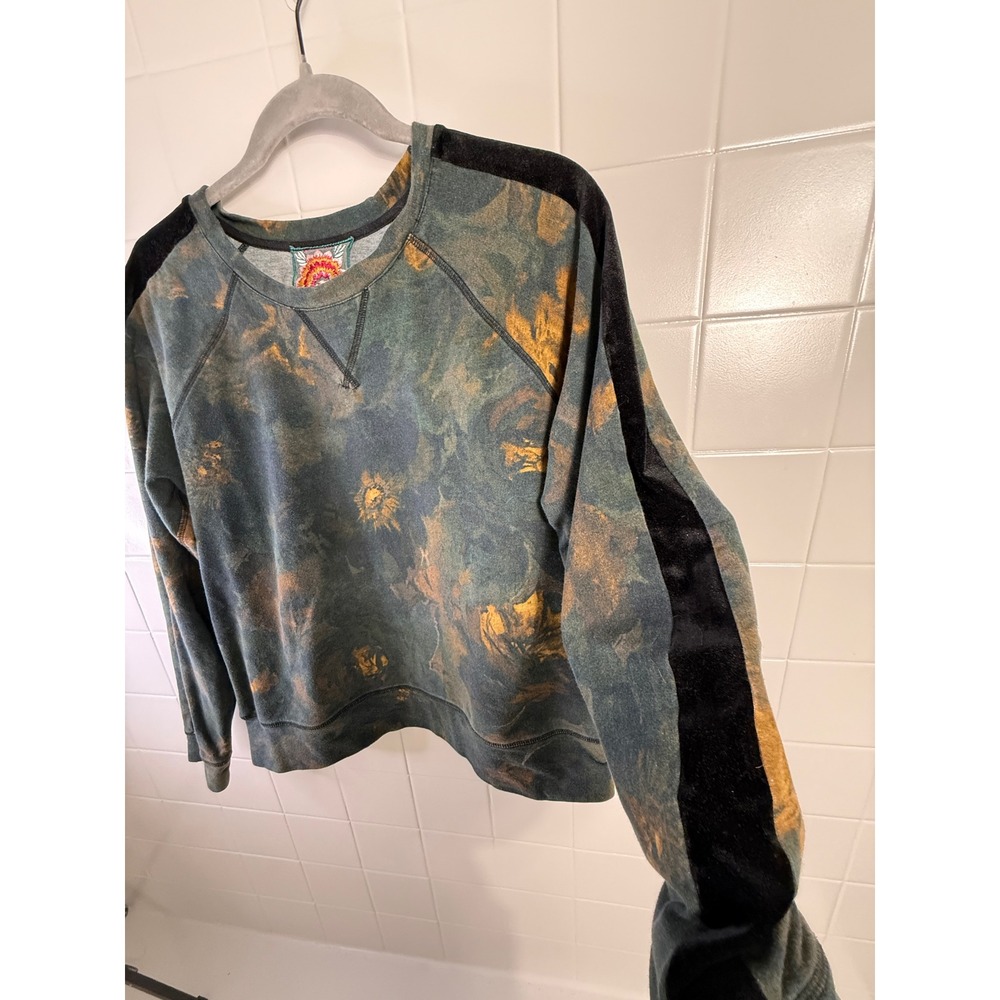 Johnny Was Los Angeles Floral Tie Dye Velvet Stripe Sweatshirt J17621-0 Teal M - Picture 5 of 9